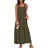 CFLONGE Casual Summer Sleeveless Maxi Dresses for Women 2026 Boho Square Neck Loose Tank Dress Beach Vacation Long Sundress
