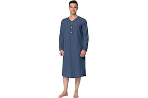 Lars Amadeus Men's Nightshirt Sleepwear Long Sleeves Comfy Henley Sleep Shirts Nightgown