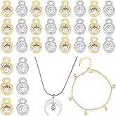 DICOSMETIC 40Pcs Cubic Zirconia Charm 2 Colors Round Crystal Charm Pendants Brass Rhinestone Charms Real 18K Gold Plated Birthstone Charms for Necklace Bracelet Earrings Jewelry Making, Hole: 1.2mm