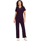 COZYFIT Scrubs for Women - V Neck Top and Bootcut Cargo Straight Pants with 12 Pockets
