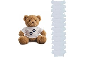 Get Ready Kids Teddy Bear T-Shirts Bulk Pack of 12 White Crew Neck Stuffed Animal Clothes for 12-16 Inch Plush Toys Polyester Blank Tees for DIY Crafts Sublimation and Classroom Projects