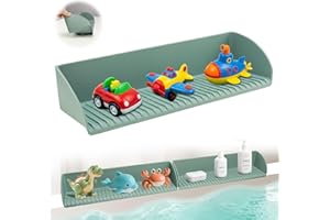 BUQ Splash Guard for Bathtub - Silicone Bathtub Splash Guard for Tub Kids with 4 Suction Cups, Bathtub Tray & Toys Holder, Tub Water Splash Guard Tray for Toddlers, Aqua (1 Pack)