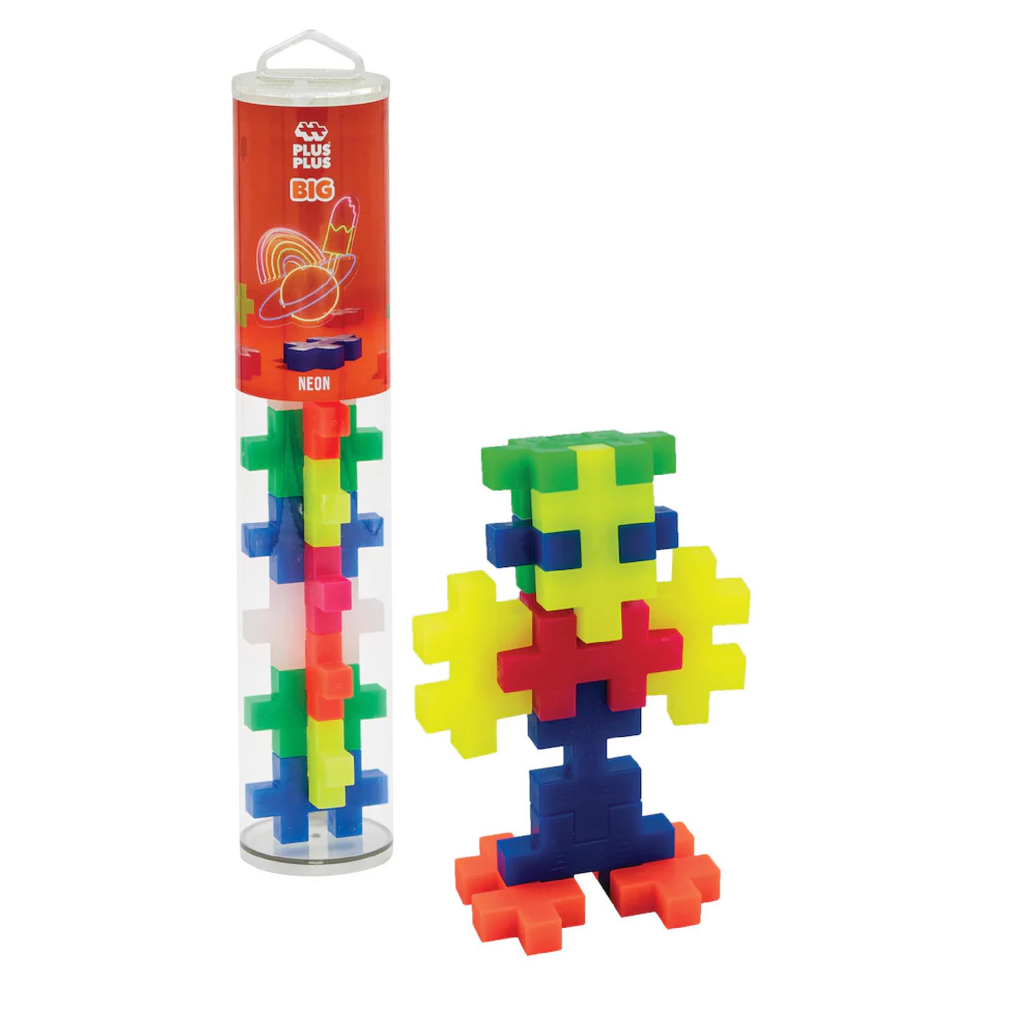 PLUS PLUS - Big – Open Play Tube – 15 Piece Neon Color Mix – Construction Building STEM – Interlocking Large Puzzle Blocks for Toddlers and Preschool