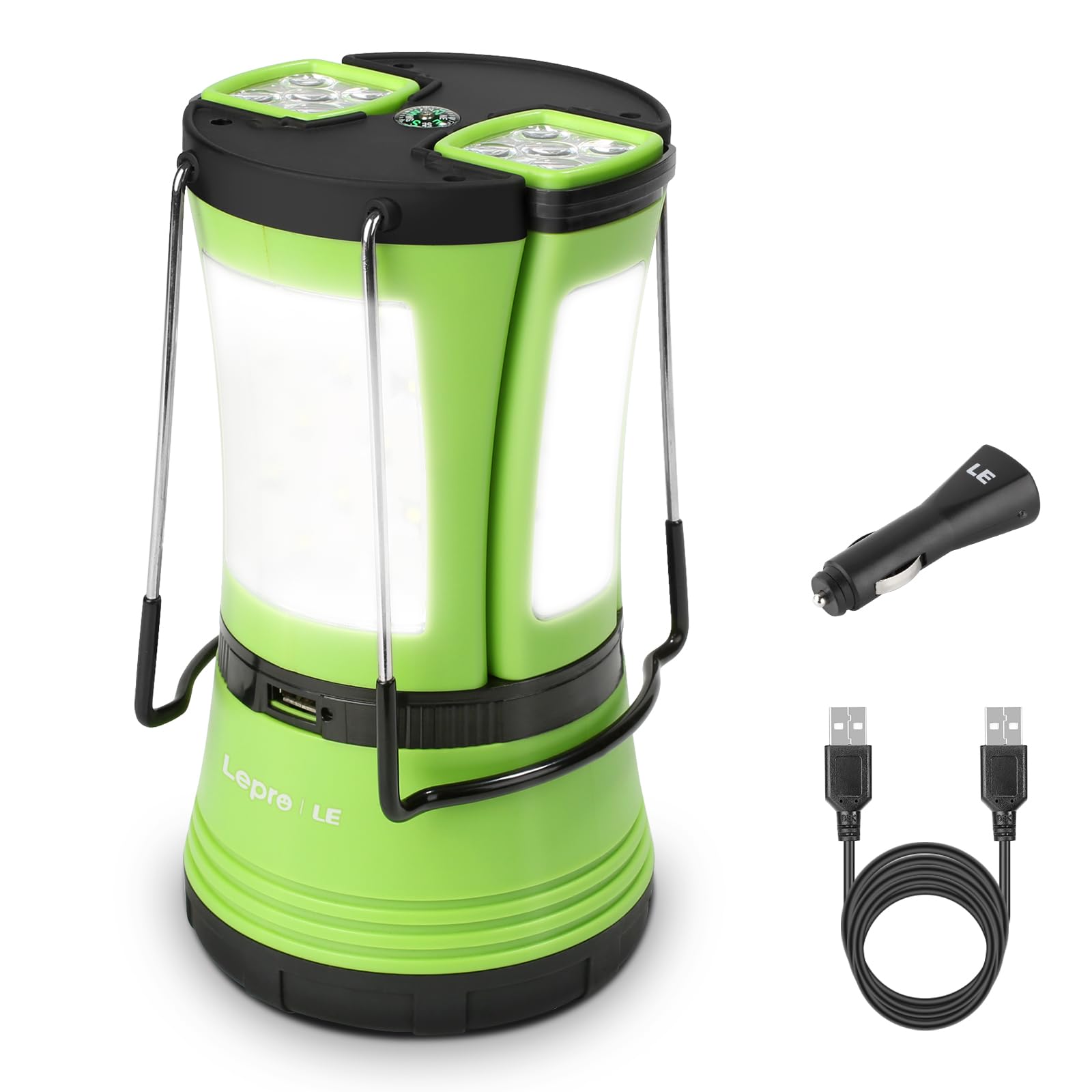 Lepro ランタン ledランタン キャンプランタン 懐中電灯 2本分離できる 【充電式と乾電池併用/最大33～66時間点灯/昼光色/高輝度タイプ/防水防滴】 USBケーブルと車用充電器付き 車中泊用 バーベキュー キャンプ 夜釣り 台風 災害 常備灯 停電 緊急 非常用 防災 ライト