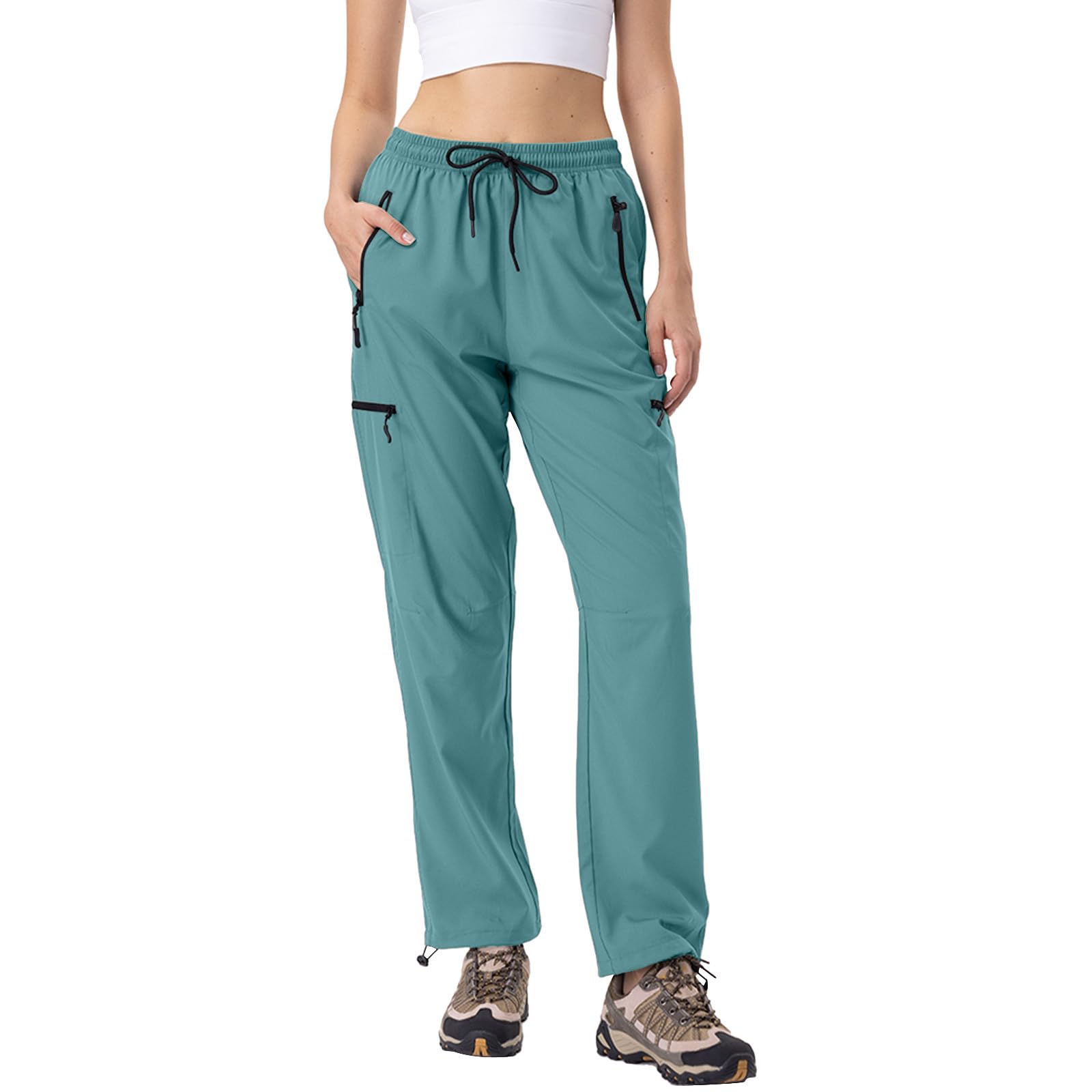 Photo 1 of 28"/30"/32"/34" Inseam Womens Hiking Pants Tall Quick Dry SPF Cargo Pants Lightweight UPF 50+ Dry Fit 4 Zipper Pockets Lake Blue