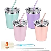 Rommeka Kids Cups Spill Proof, 4 Pack 12oz Stainless Steel Toddler Cups with Straws and Lids, Sippy Cup with Silicone Sleeves, Kids Cups for School Home