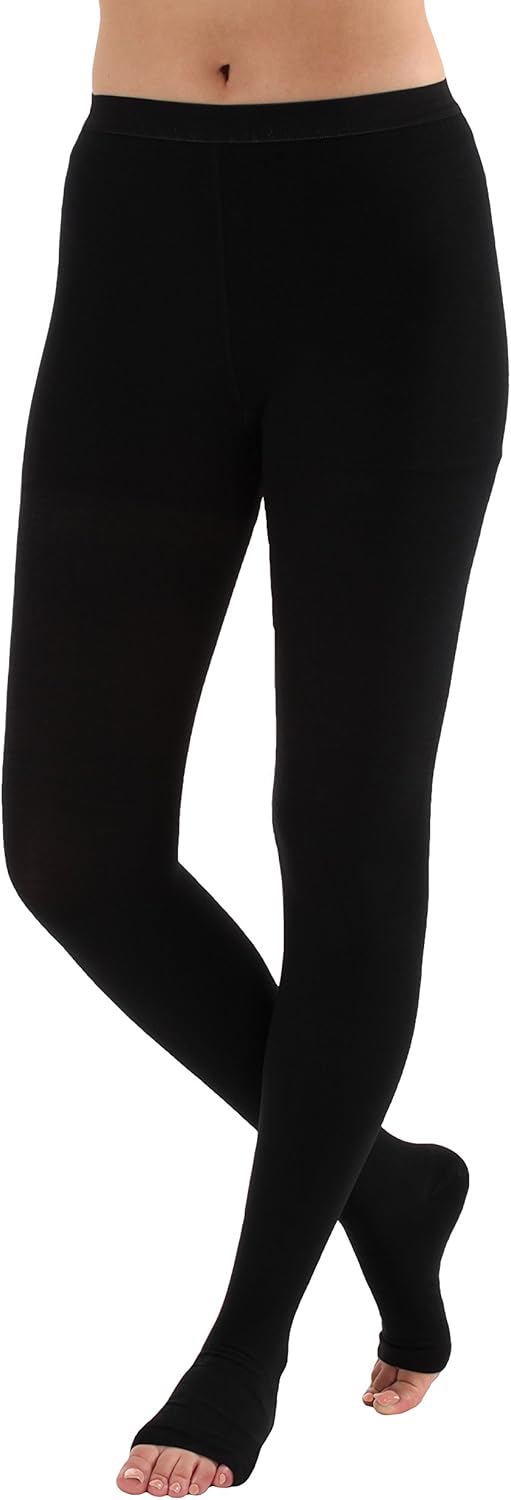 Open Toe Opaque Compression Stockings Pantyhose - Absolute Support Firm Medical Graduated Support Hose, 20-30mmHg Compression Pantyhose for Women SKU A214BL2 – Black Size Medium: Clothing