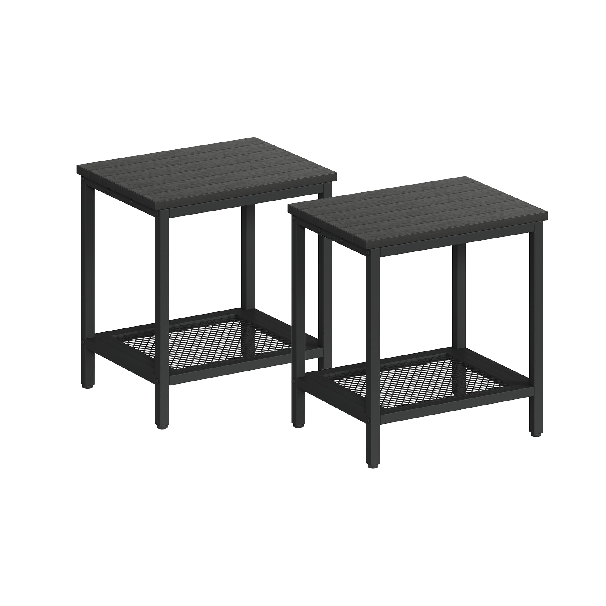 Photo 1 of KAAPSAM Rectangular Outdoor Side Table with Storage, 2-Tier Patio End Table Weather Resistant, Black Outdoor Accent Table, Small Porch Tables for Pool, Deck, Garden (Black 2PC)