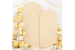FOTSHARER Beige Wedding Arch Cover 6FT 7.2FT Spandex Fit Arch Covers Stretchy Backdrop Set of 2 Balloon Round Top Arch Stand Cover Chiara Arched Wall Cover for Baby Shower Birthday Party Decorations