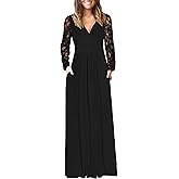 AUSELILY Womens Long Sleeve Maxi Dress 2026 Fall Lace Long Sleeve Dress V Neck Wrap Waist Long Dresses with Pockets