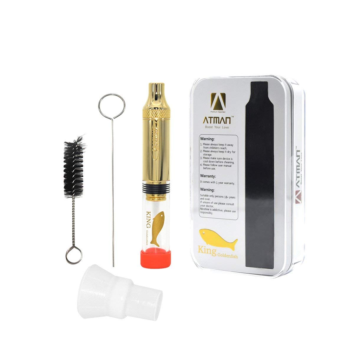 AUTHENTIC ATMAN King Golden Fish For Herbs Flowers, Quartz Glass Tube, 1.8g Large Capacity Twist Kit, No Paper, from USA