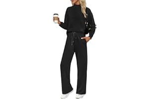 WIHOLL Two Piece Sets for Women Fall Outfits Lounge Sets Mock Neck Tops Wide Leg Pants Vacation Travel Airport Outfits