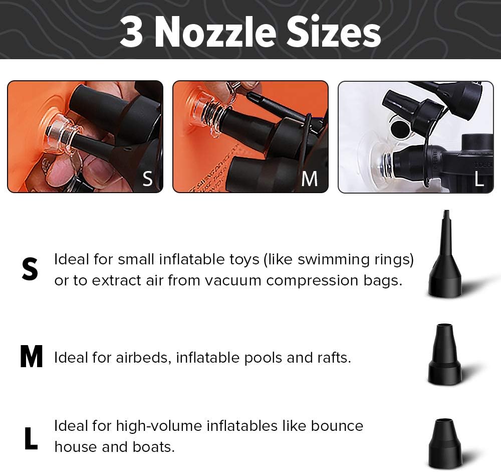 OutdoorMaster Air Mattress Pump - Electric Air Pump Portable OP420 0.64 PSI Inflator/Deflator Pumps for Raft, Pool, Pool Floats, Bed, Toy, Yoga Ball, Quick-Fill AC Pump with 3 Nozzles,110-120 Volt: Home & Kitchen
