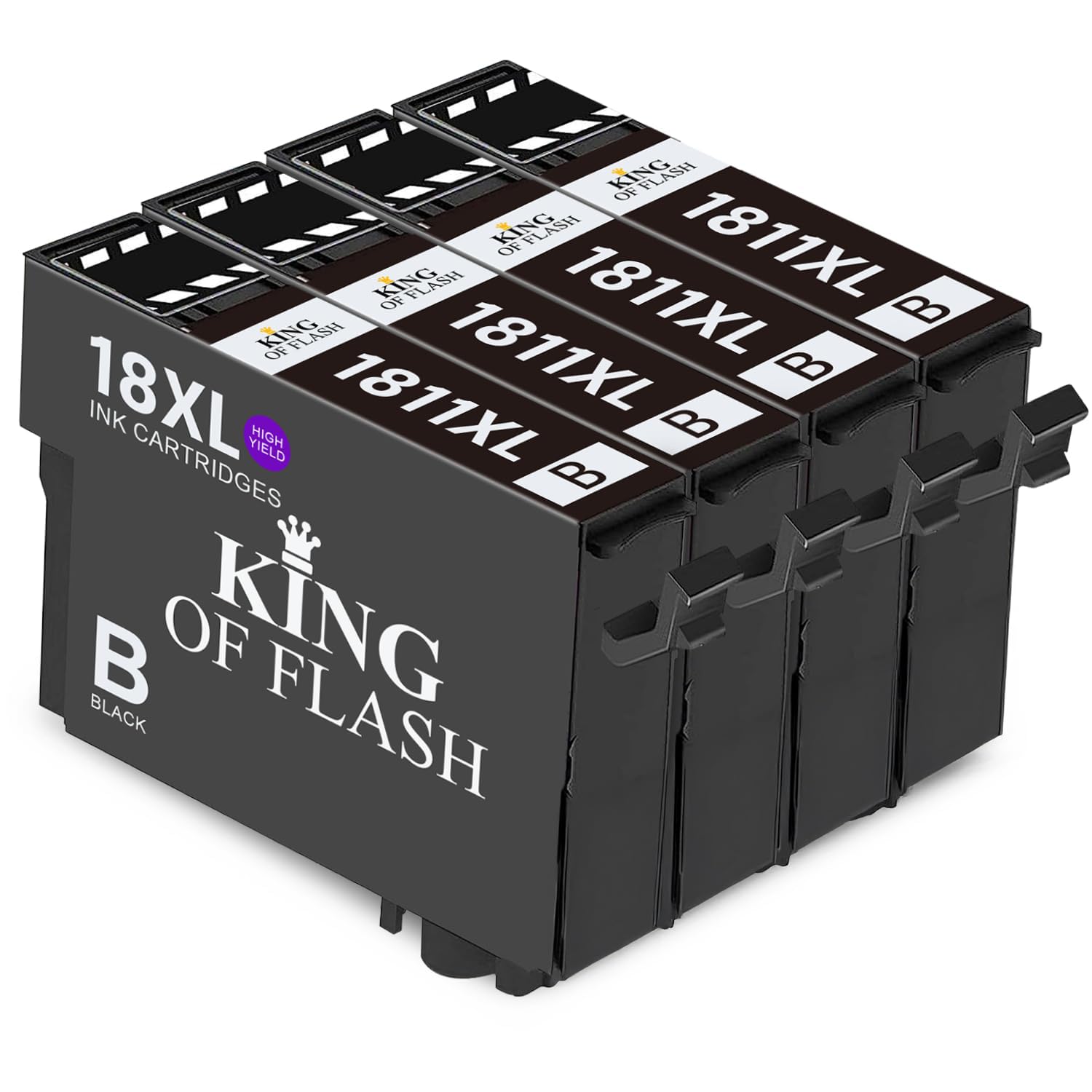 KING OF FLASH Replacement for Epson 18 18XL Black Ink Cartridges Compatible for Epson Expression Home XP-425 XP-422 XP-415 XP-412 XP-325 XP-322 XP-315 XP-312 XP-225 XP-215 XP-212 XP-405 (4 Black)