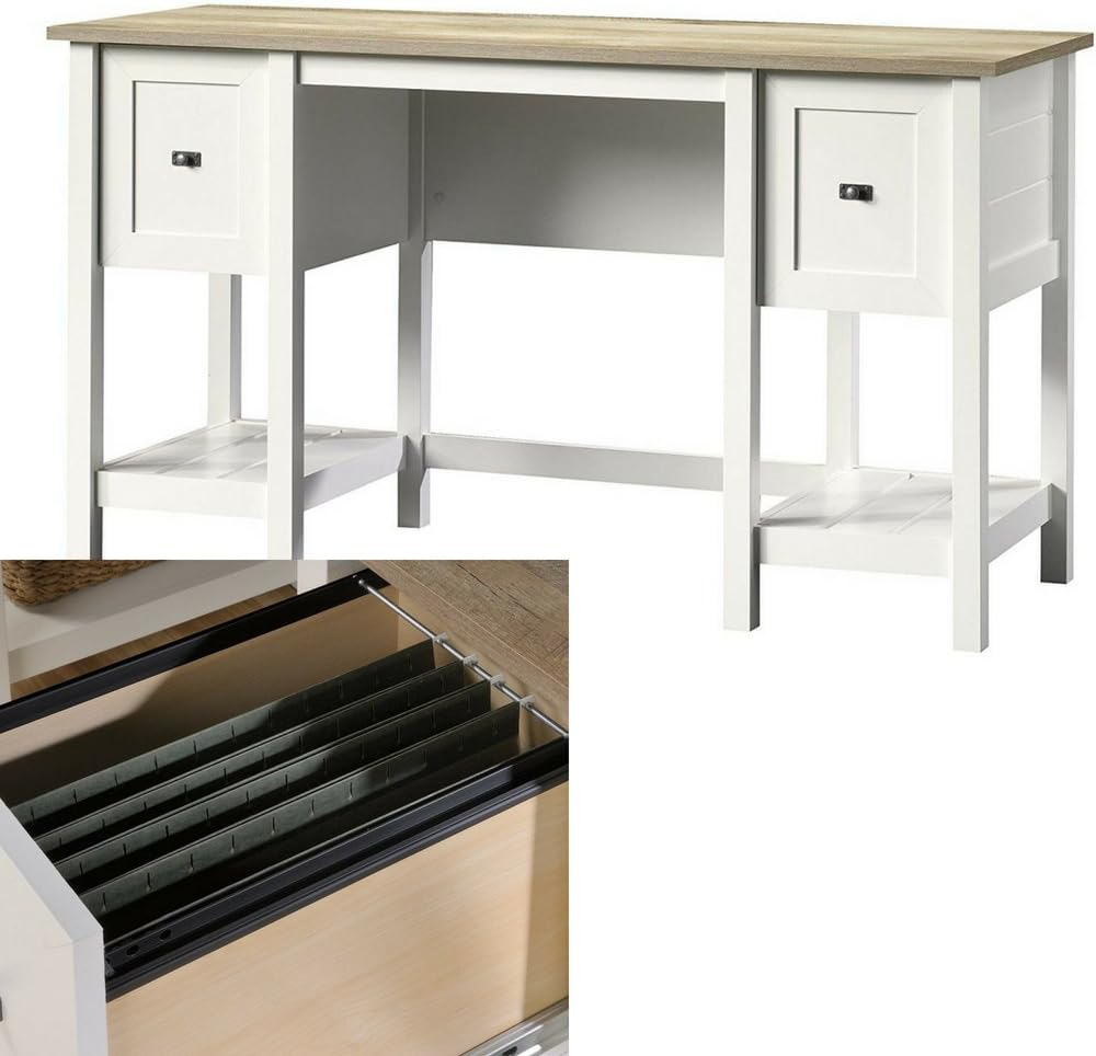 Amazon Com Rustic Writing Desk With Drawers And Shelves White And