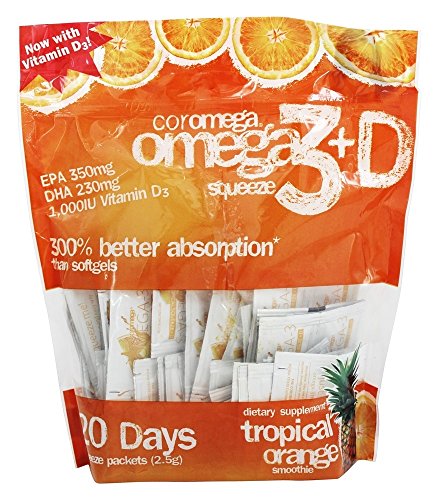 Coromega Omega3 Squeeze with Vitamin D3, Tropical Orange, 240 Packets