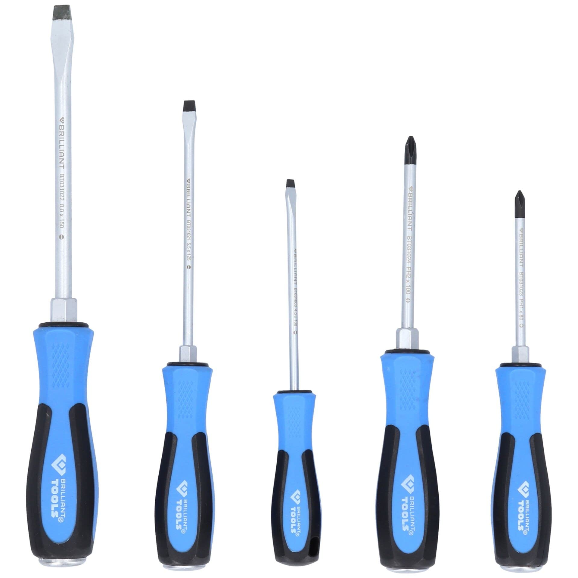 BRILLIANT TOOLS BT031020 Screwdriver Set with Impact Cap 5 Piece Slotted PH [Powered by KS Tools]