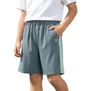Girls Boys Athletic Shorts Summer Casual Bermuda Shorts Elastic Waist Soccer Basketball Running Short Pant with Pocket