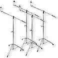4 PACK Cymbal Boom Stands by GRIFFIN | Drum Kit Percussion Gear Chrome Hardware Set with Double Braced Tripod Legs | Drummers Counterweight Adapter for Mounting Heavy Duty Crash, Ride, Splash Cymbals