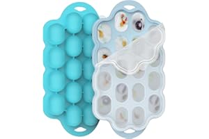 TOHECU Silicone Baby Food Freezer Tray 2 Pack, Small Ice Cube Trays with Lid for Baby Fruit Food Feeder,Nibble Freezer Tray for Breastmilk Popsicle Mold and Baby Food Storage Container, BPA-Free