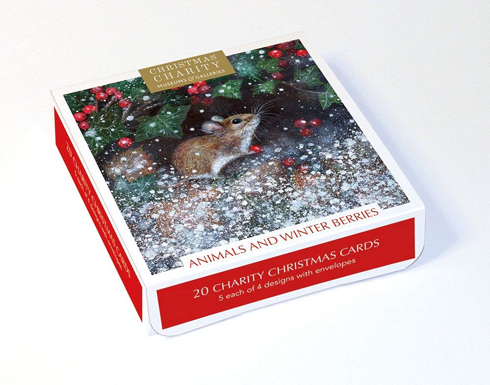 Museums & Galleries Box of 20 Artistic Charity Christmas Cards - 'Animals and Winter Berries' - 20 Cards, 5 Each of 4 Designs