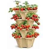 Stackable Vertical Planter Tower, 4 Tier Strawberry Planter,16 Plant Sites, Space Saving Garden Planter for Vegetables &amp; Herbs, Indoor Outdoor, Made in USA (Desert Sand)
