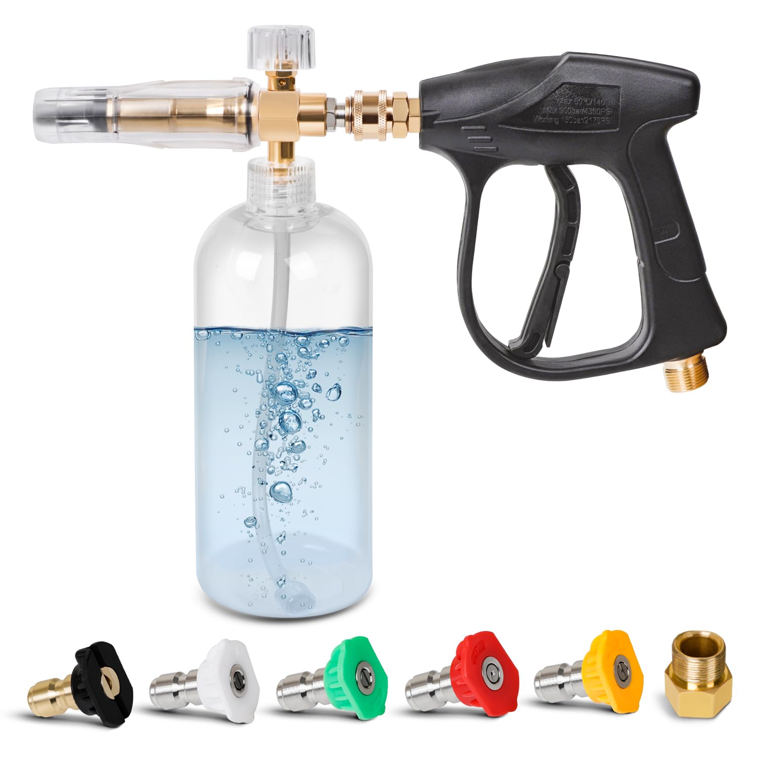 Photo 1 of Foam Cannon Set, 4350 PSI Pressure Washer Gun with Foam Blaster, 1/4" Quick Connector Foam Lance with 5 Pressure Washer Nozzles, Used for car washing, cleaning walls, floors, gardens, etc