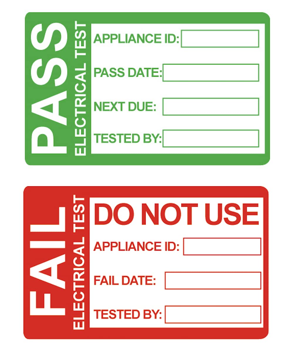 Poskornwel 25x41mm Waterproof 200 PCS Pass PAT Testing Labels with 20 PCS Fail Appliance Testing Labels Without Residue