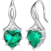 Birthstone Drop Earrings for Women, Heart-Cut Birthstone Dangle Earrings in 925 Sterling Silver with Ribbon Design for Her Wife Mom Daughter Lady