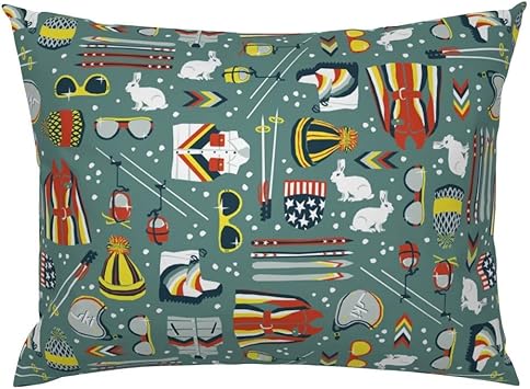 Amazon Com Roostery Pillow Sham Retro Skiing Vintage Ski Winter