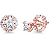 Gem Stone King Build Your Own Customized and Personalized Round Birthstones Moissanite 18K Rose Gold Plated Silver Women Stud Earrings with Removable Jackets
