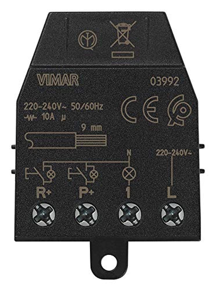 Vimar Quid 03992 Solenoid Relay for Sequential On/Off Pulse Lights with Charge Status Indicator, 1 Gauge NO Button, 1 Reset Button, 1 Relay Output No