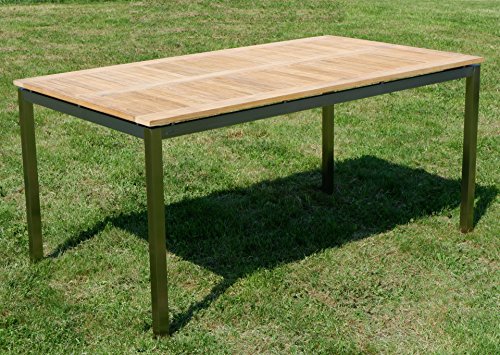 ALEOS. Gartengarnitur Edelstahl Batyline A-Grade Teak Holz Set Tisch 160x90 cm + 4 Sessel mit Batyline Bespannung Serie Kuba-BRAUN Gastroqualität – Bild 5