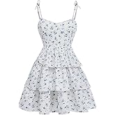 BEAUDRM Girl's Summer Floral Dress Tie Shoulder Layered Ruffle Cami Dress Sleeveless Causal Short Dresses