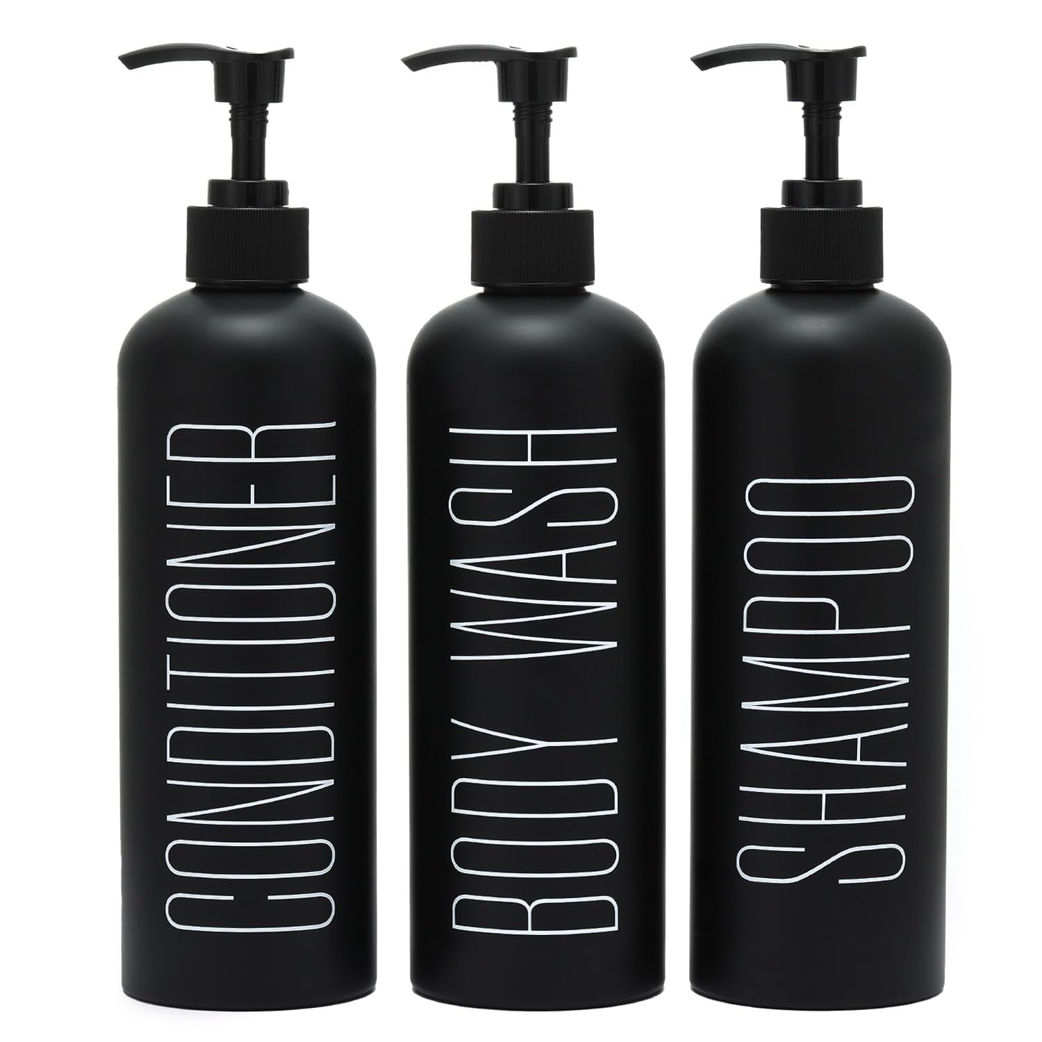 Photo 1 of HOMCDALY Black Shampoo and Conditioner Dispenser, 16oz 3-Pack Refillable Pump Bottles, Shampoo Conditioner Body Wash Dispensers Bottles, Bathroom Shower Dispenser (Black-2