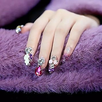 Nail Jewels Amazon amazon com elegant art nail jewels rhinestones 3d flower deluxe wedding ceremony false nail tips 24 pieces set beauty