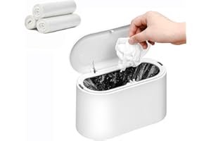 SUBEKYU Mini Trash Can with Lid,Small Desk Trash Can,Countertop Mini Garbage Cans,Tiny Waste Basket,White,with 3 roll Bags