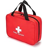 Jipemtra Red First Aid Bag Empty Travel Rescue Pouch First Responder Storage Medicine Emergency Bag for Car Home Office Kitchen Sport Outdoors (Red with Zippered Mesh Bags)