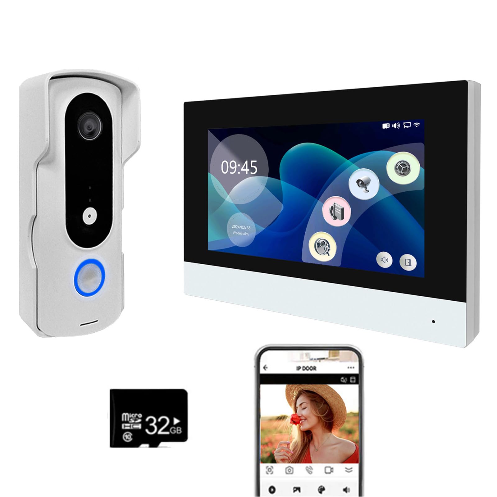 2 Wired Video Intercom System with 1080P Camera and 7 Inch Touch ...