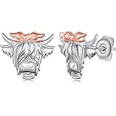 Highland Cow Sterling Silver Stud Earrings - Western Boho Cow Earrings for Women - Animal Lover Gifts