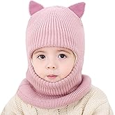 Toddler Winter Hat Baby Balaclava 2 in 1,Fleece Lined Knitted Beanie with Face Mask, Ear Flaps & Pom Pom for Boys Girls