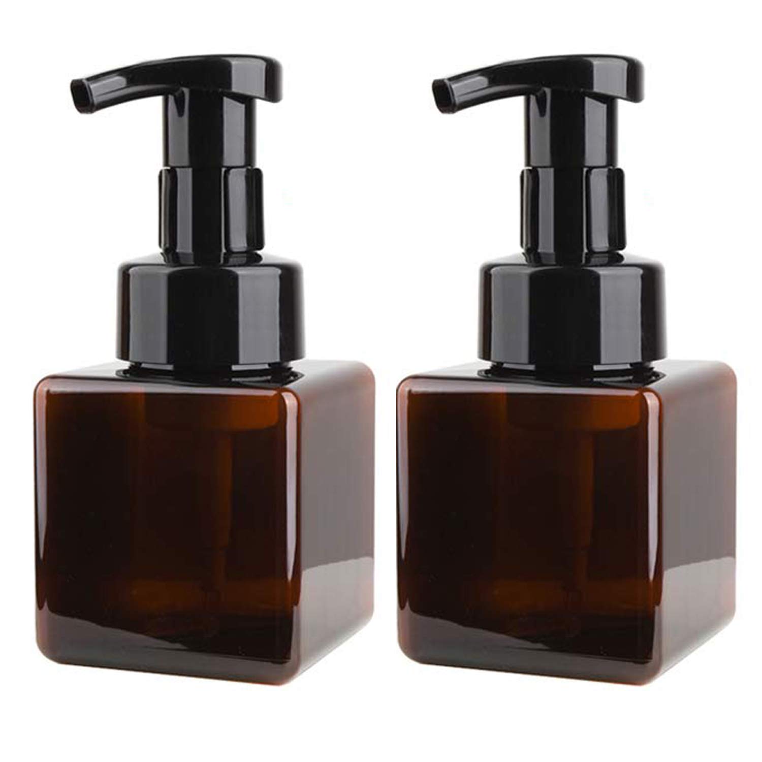 Alledomain 2Pcs 250ml (8.5oz) Empty Foaming Pump Bottles, Refillable Plastic Square Foam Soap Dispenser Liquid Hand Container for Cleaning, Travel, Cosmetics, Liquid Soap, Body Wash (Brown)