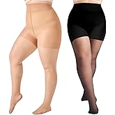 Aaronano 2 Pairs Plus Size Control Top Pantyhose Ultra-High Waist Tights 40D Sheer Shaping Support Stockings