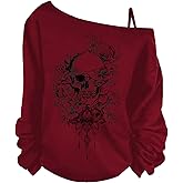 SHENHE Women's Plus Size Y2k Off The Shoulder Long Sleeve Graphic Print Goth Grunge Top Fall Shirt