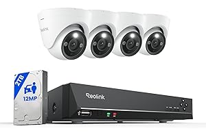 REOLINK RLK8-1200D4-A 12MP PoE Security Camera System, 4pcs H.265 Surveillance IP Cameras Wired in 12 Megapixel UHD, Person Vehicle Pet Detection, Spotlight Color Night Vision, 8CH NVR with 2TB HDD