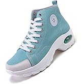WELRUNG Women's High Top Heightened Sole Air Cusion Causal Fashion Sneakers Canvas Shoes