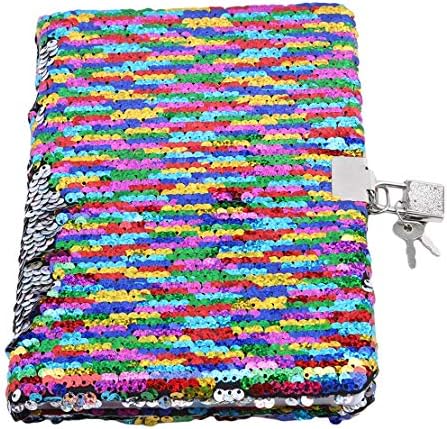 DFASPH Sequin Notepad Lockable Diary Journal Notebook Secret Diary with Lock School Office Stationery Birthday Gift for Kids Girl,Colorful,Size