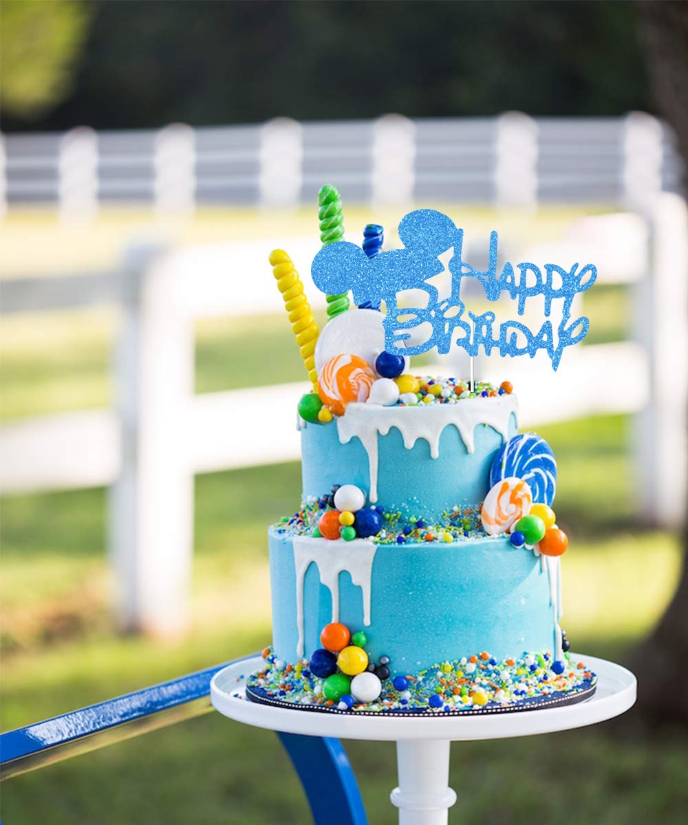 Mickey Mouse 1er Cumpleanos Decoraciones Para Ninos Con Azul Mickey Feliz Cumpleanos Banner Cake Topper Decoracion Para Fiestas Costura Y Manualidades Futakuchi Hakata Com