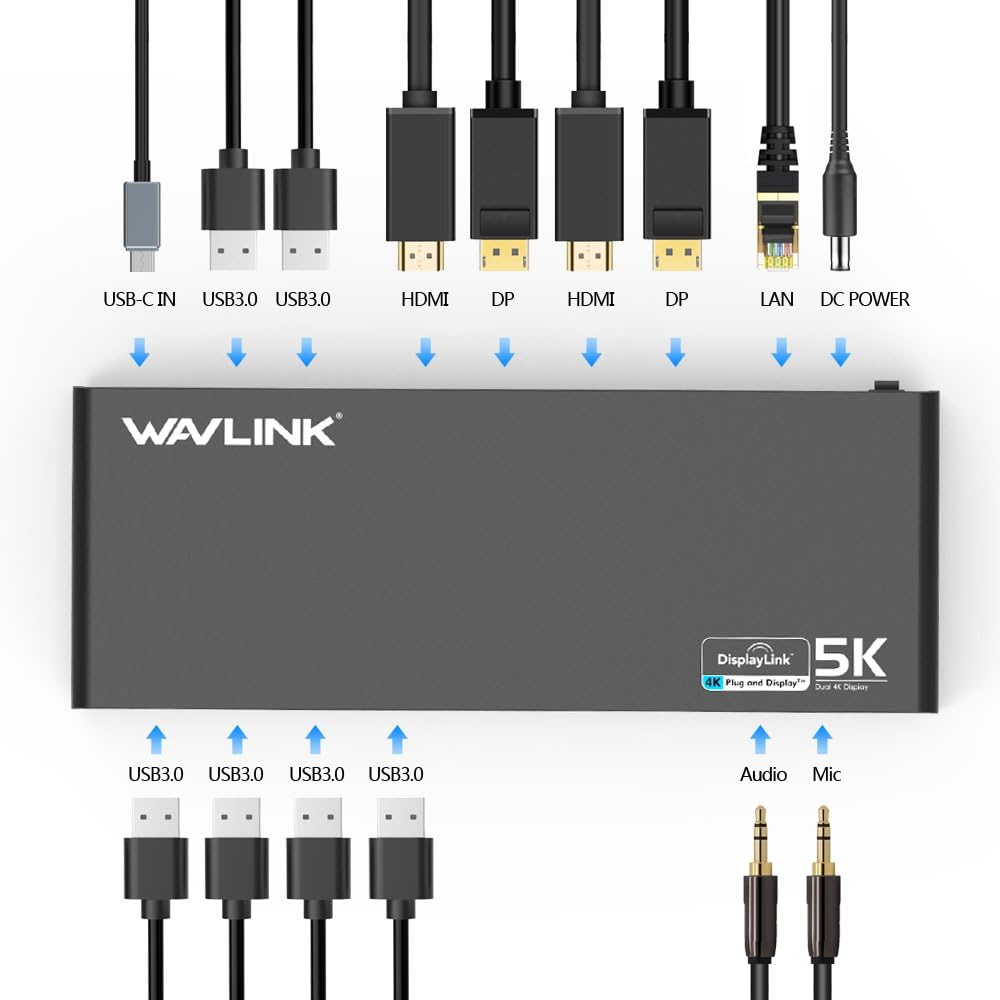 WAVLINK USB 3.0 Universal Laptop Docking Station,USB C to 5K/ Dual 4K @60Hz Video Outputs Dual Monitor for Windows,(2 HDMI & 2 DP, Gigabit Ethernet, 6 USB 3.0, ) DL6950-PD Function Not Supported