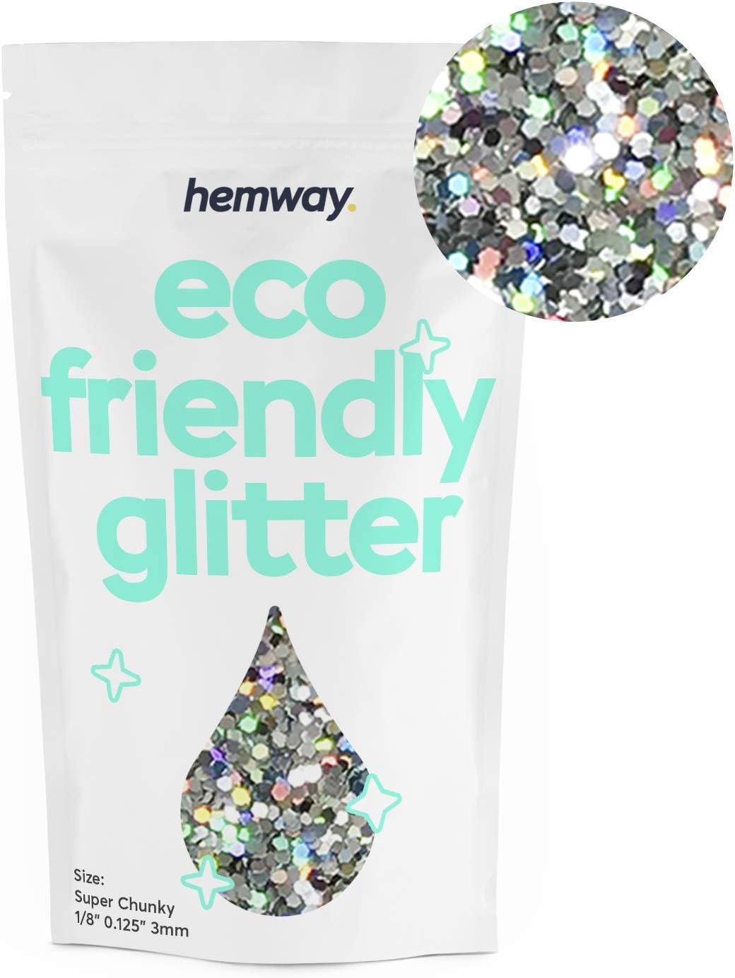 Eco Friendly Biodegradable Glitter, Silver Holographic, Super Chunky (1/8" 0.125" 3mm) - Image 3